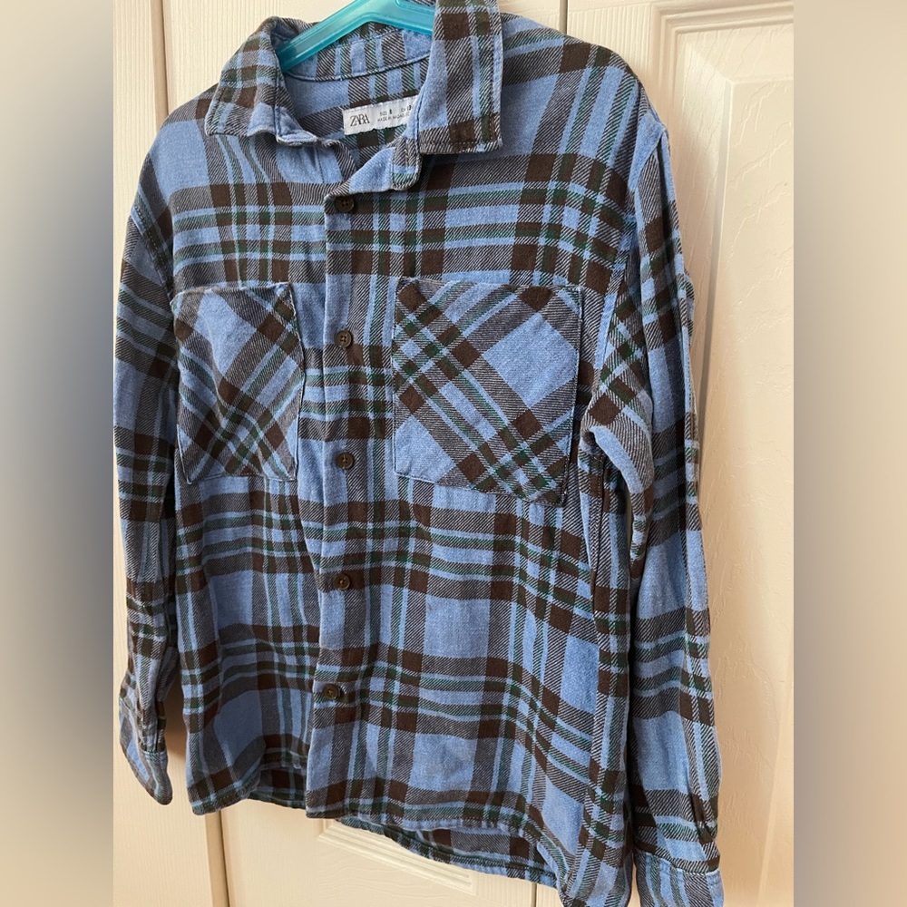 Zara Blue and Brown Checkered Shirt